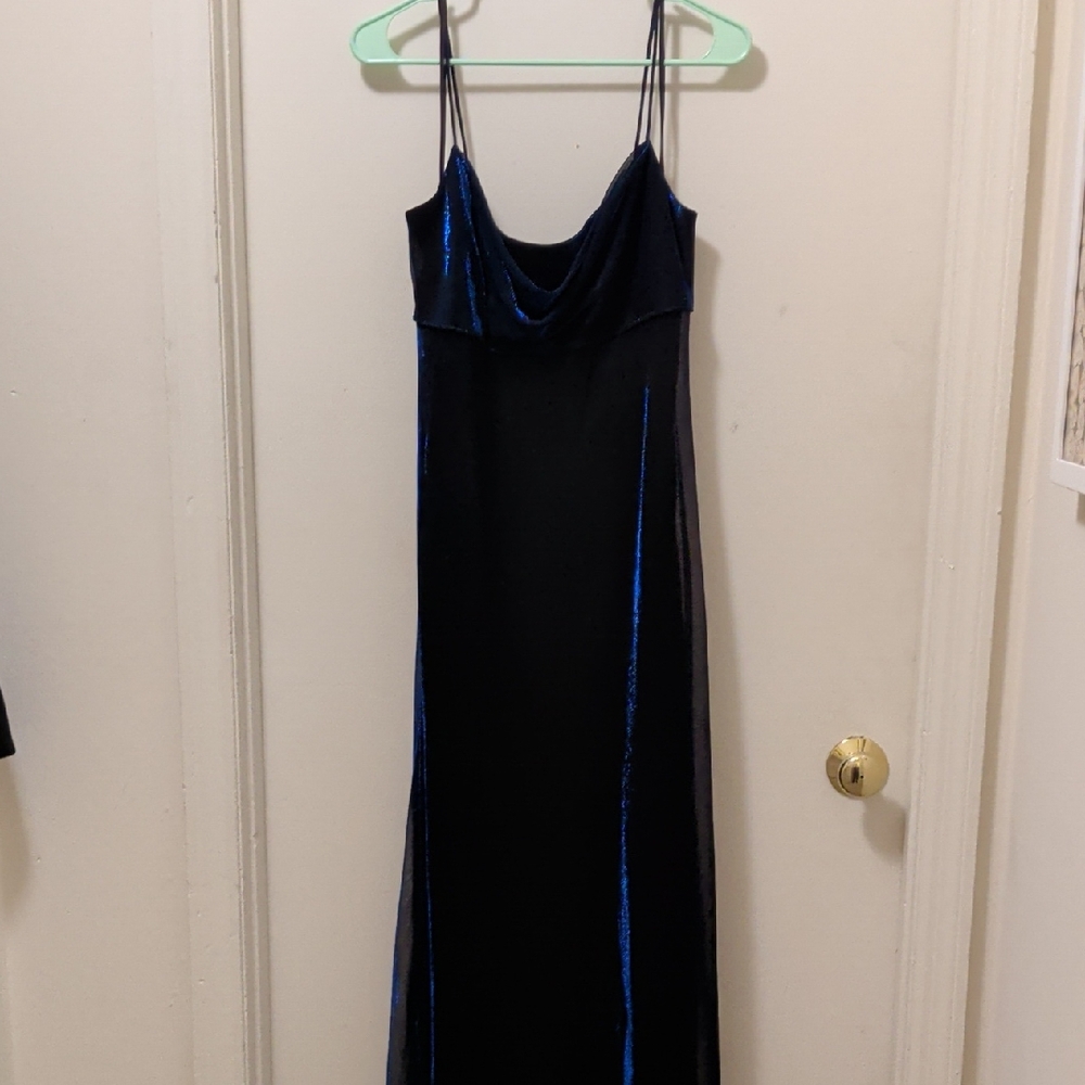 1980's 1990's BLUE SHIMMER EVENING dress vintage prom formal occasion dress